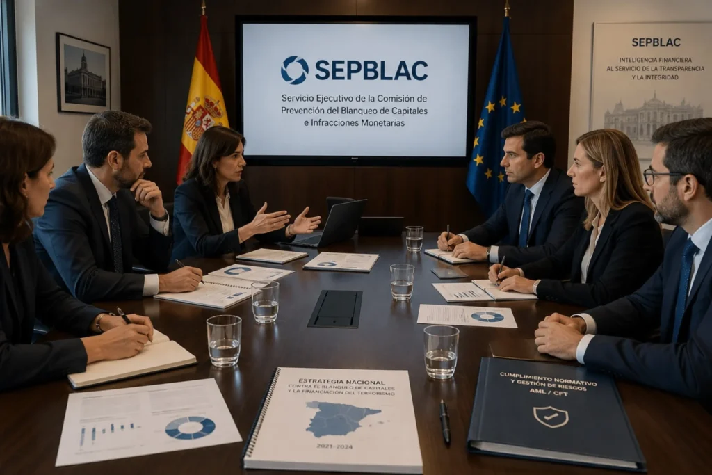 Responsables de cumplimiento, representantes de entidades financieras y especialistas en prevención del blanqueo de capitales participan en una reunión institucional sobre cumplimiento de la Ley 10/2010 y supervisión del SEPBLAC.